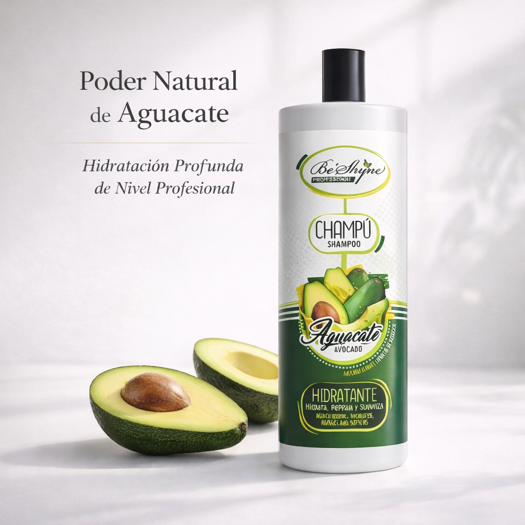 Be Shyne Professional – Champú Hidratante con Aguacate y Aceite de Argán para Cabello Seco y Frágil (1000 ml)
