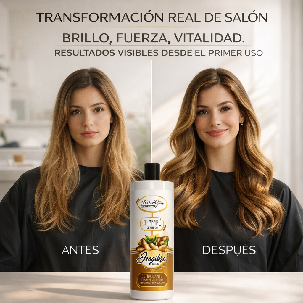 Be Shyne Professional – Champú estimulante con jengibre para crecimiento y fortalecimiento 1000 ml