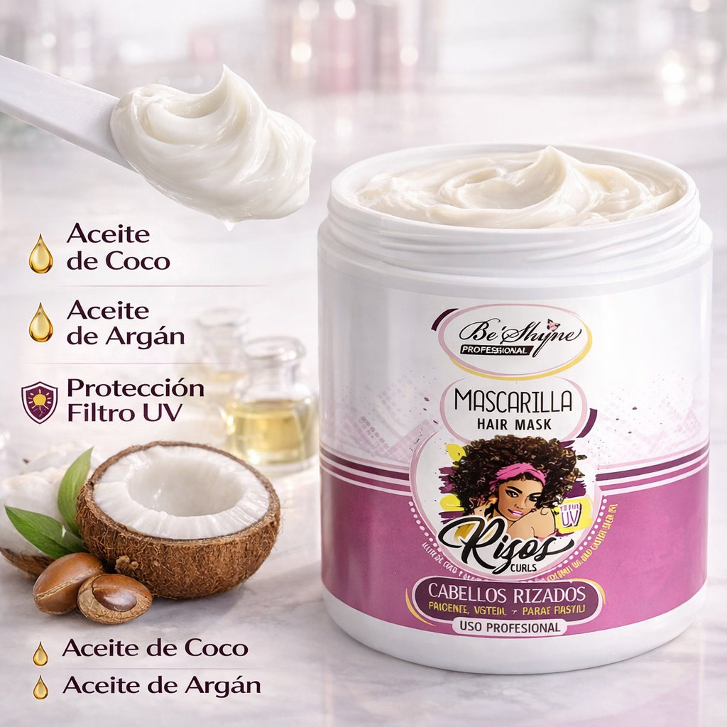 Be´Shyne® - Mascarilla para Rizos con Aceite de Coco y Ricino 1L