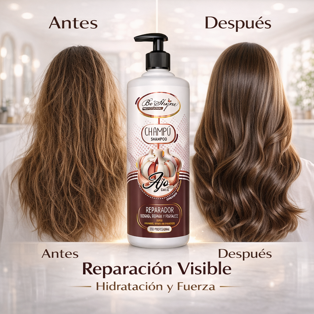 Be’Shyne® – Champú de Ajo Reparador con Queratina para Cabello Dañado 1L
