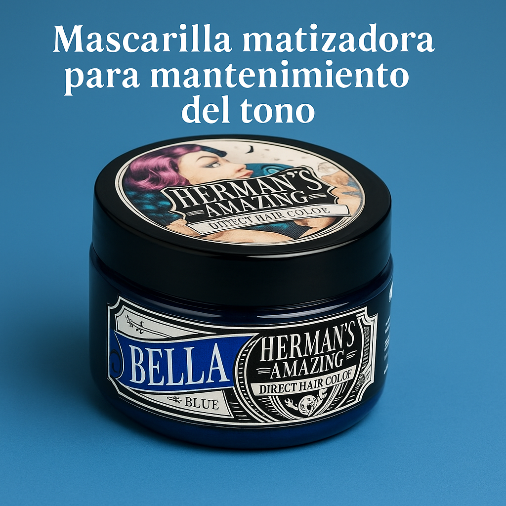 Herman’s Amazing – Mascarilla color Bella Blue, refresca e intensifica tonos fantasía, 125 ml