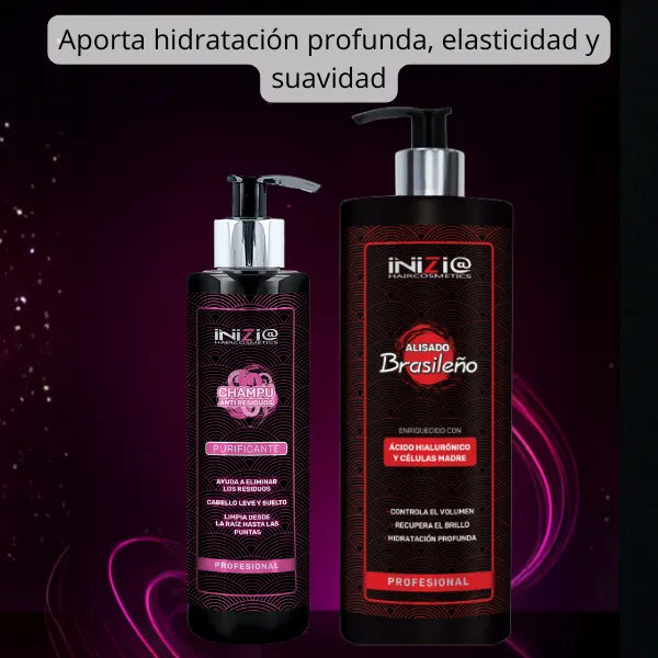 Pack Alisado Brasileño con Ácido Hialurónico y Células Madre + Champú Purificante 300 ml – Inizia Haircosmetics