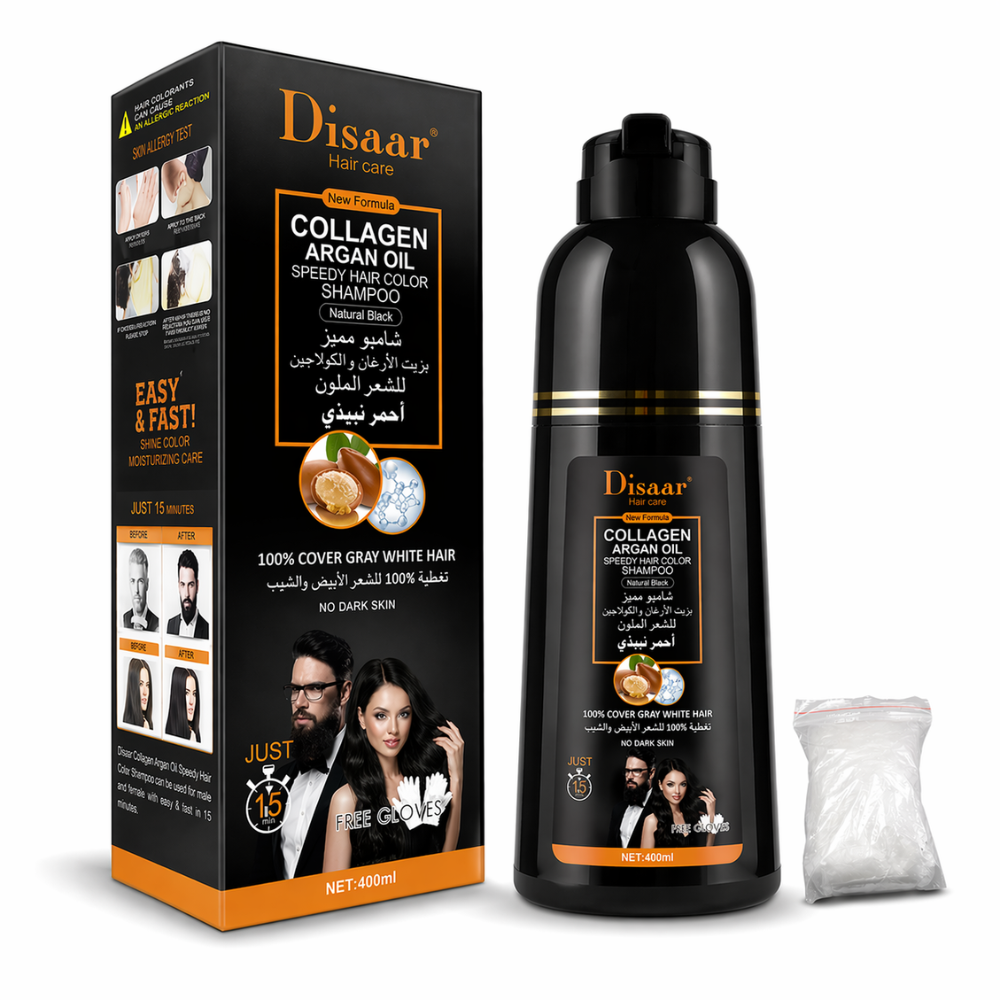 Disaar – Champú Colorante con Colágeno y Aceite de Argán para Cabello y Barba 400ml