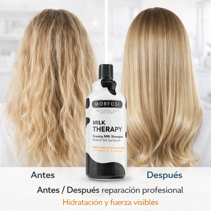 MORFOSE – Champú cremoso Milk Therapy con proteína de leche y 12 aminoácidos para cabello seco 1000 ml