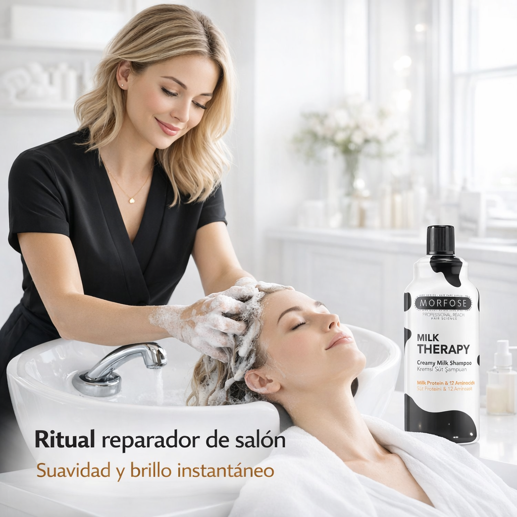 MORFOSE – Champú cremoso Milk Therapy con proteína de leche y 12 aminoácidos para cabello seco 1000 ml