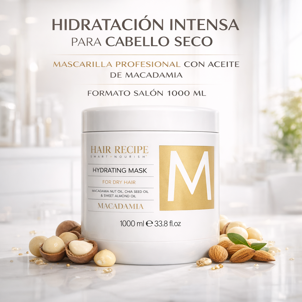 Maxy Look – Mascarilla Capilar Hidratante con Macadamia para Cabello Seco 1000 ml / 300 ml
