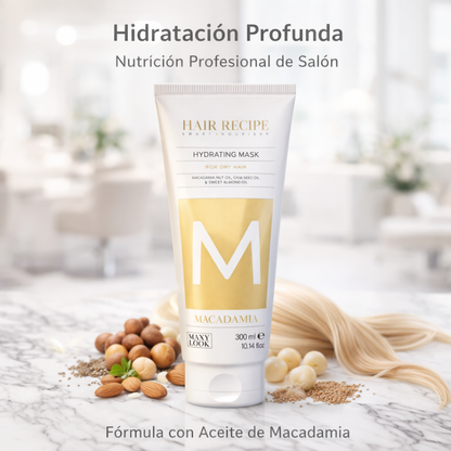 Maxy Look – Mascarilla Capilar Hidratante con Macadamia para Cabello Seco 1000 ml / 300 ml