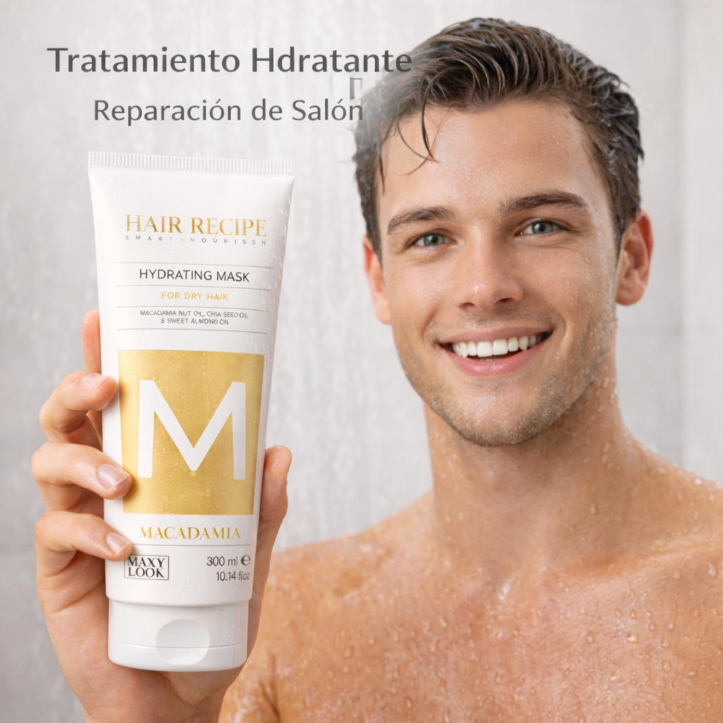 Maxy Look – Mascarilla Capilar Hidratante con Macadamia para Cabello Seco 1000 ml / 300 ml