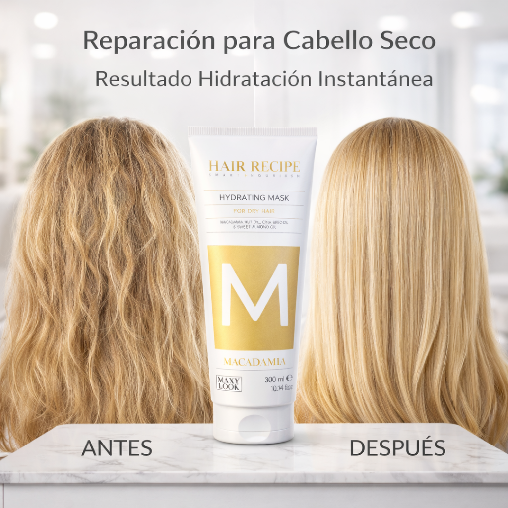 Maxy Look – Mascarilla Capilar Hidratante con Macadamia para Cabello Seco 1000 ml / 300 ml
