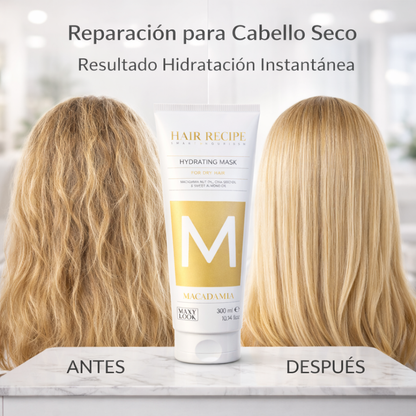Maxy Look – Mascarilla Capilar Hidratante con Macadamia para Cabello Seco 1000 ml / 300 ml