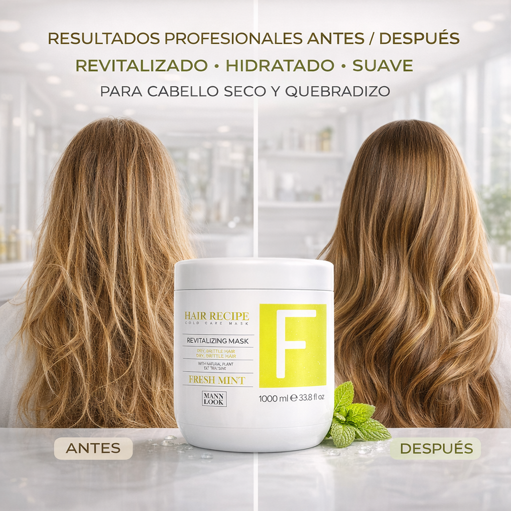 Maxy Look – Mascarilla Capilar Revitalizante con Menta para Cabello Seco y Quebradizo 1000ml