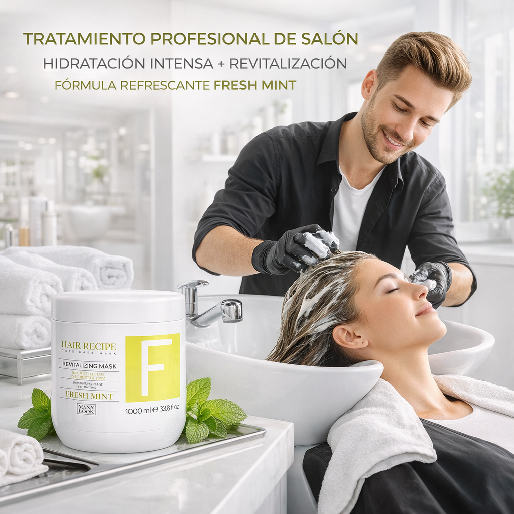 Maxy Look – Mascarilla Capilar Revitalizante con Menta para Cabello Seco y Quebradizo 1000ml