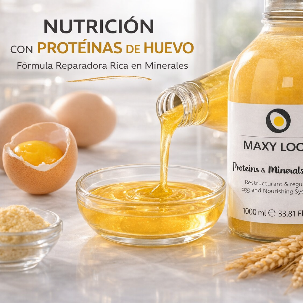 Maxy Look – Champú Reestructurante con Proteínas y Minerales de Huevo para Cabello Dañado 1000ml / 250 ml