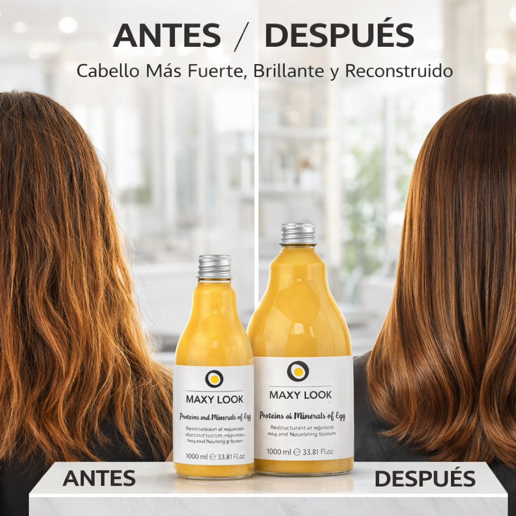 Maxy Look – Champú Reestructurante con Proteínas y Minerales de Huevo para Cabello Dañado 1000ml / 250 ml