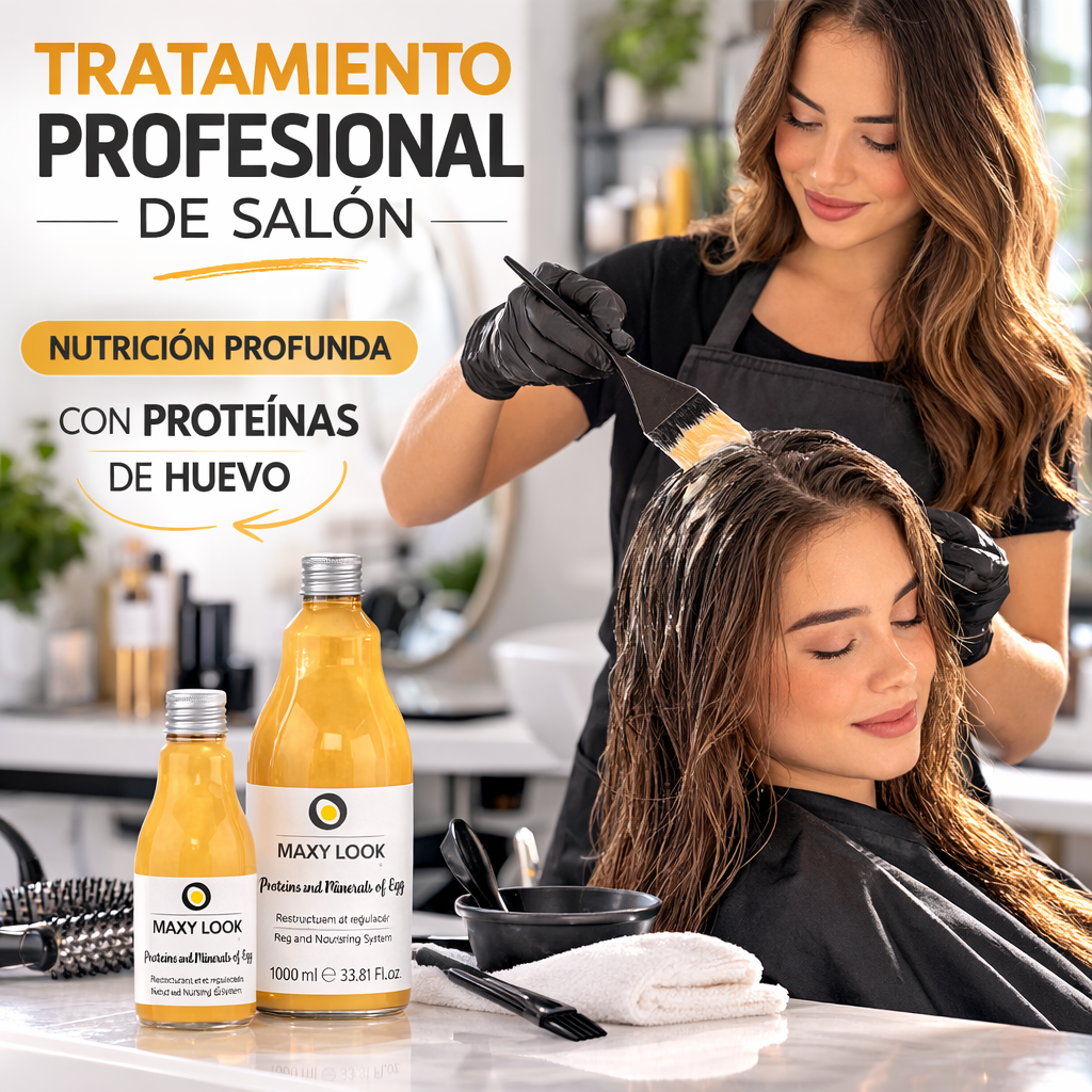 Maxy Look – Champú Reestructurante con Proteínas y Minerales de Huevo para Cabello Dañado 1000ml / 250 ml