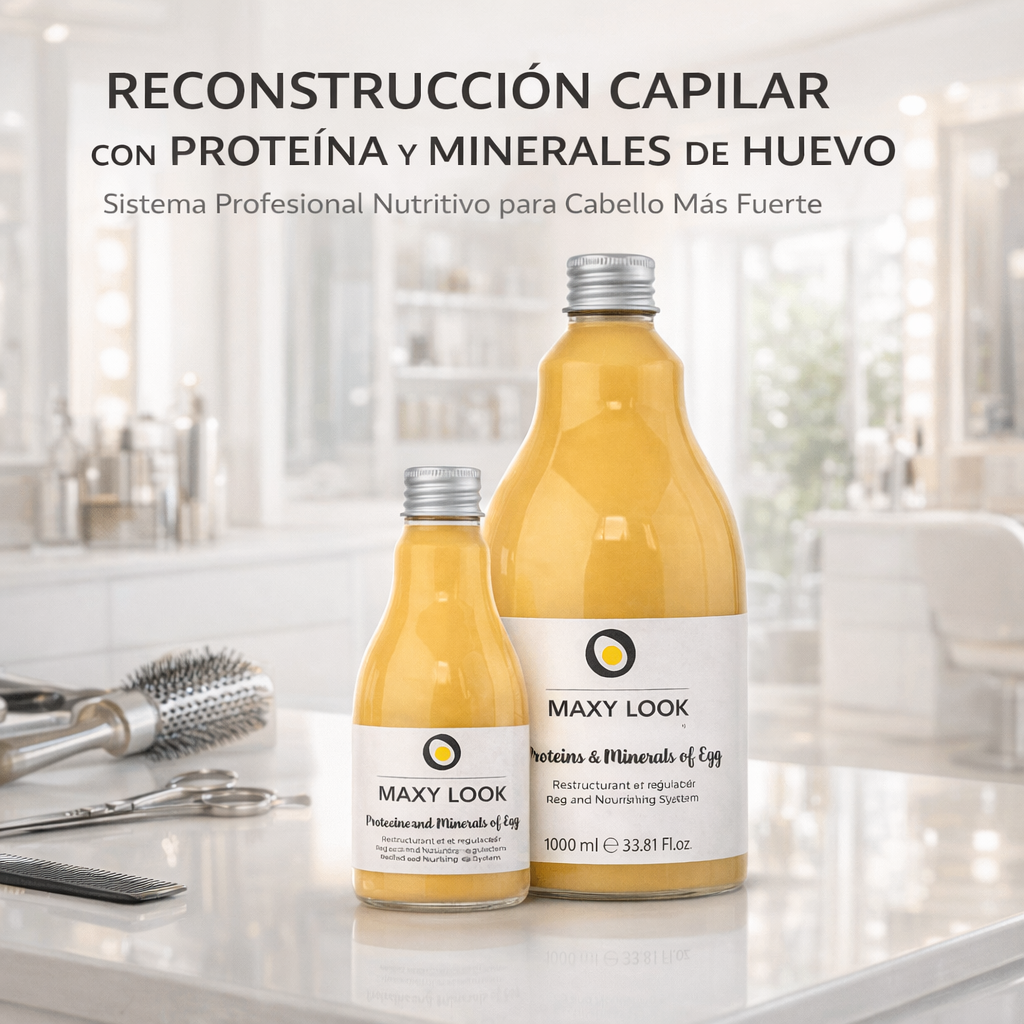 Maxy Look – Champú Reestructurante con Proteínas y Minerales de Huevo para Cabello Dañado 1000ml / 250 ml
