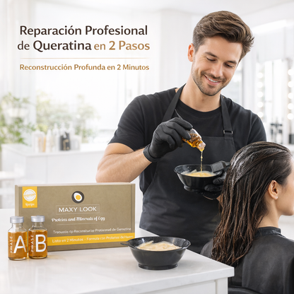 Maxy Look – Loción Reestructurante A+B con Proteínas de Huevo y Queratina para Cabello Dañado 2x20ml