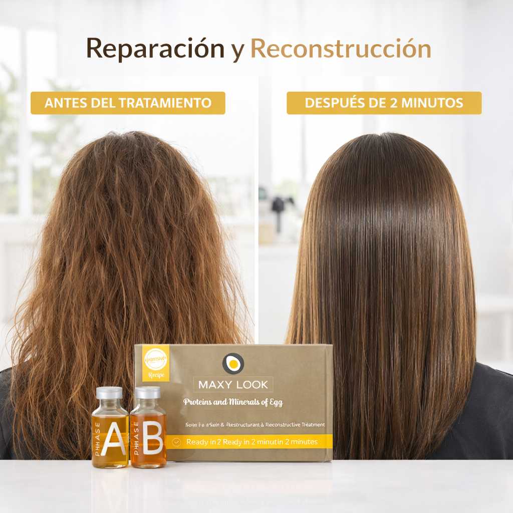 Maxy Look – Loción Reestructurante A+B con Proteínas de Huevo y Queratina para Cabello Dañado 2x20ml