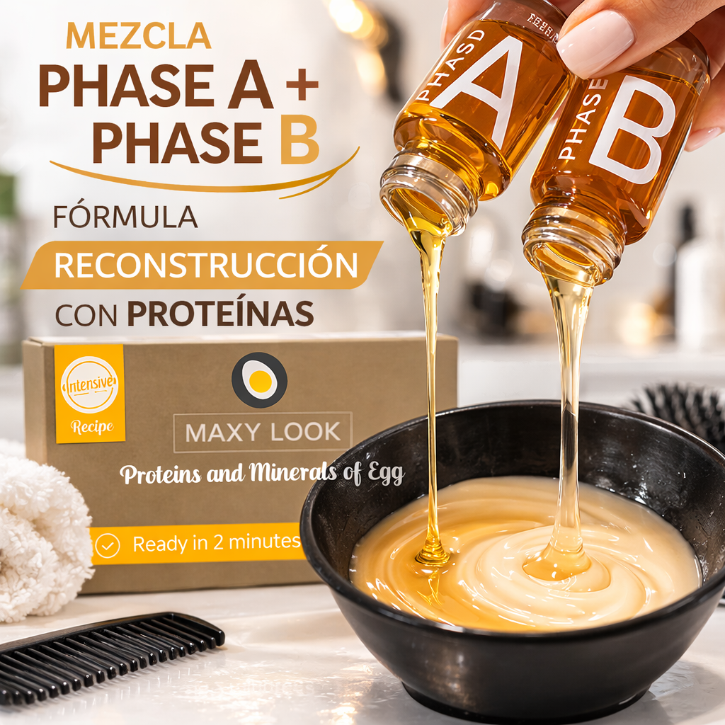 Maxy Look – Loción Reestructurante A+B con Proteínas de Huevo y Queratina para Cabello Dañado 2x20ml