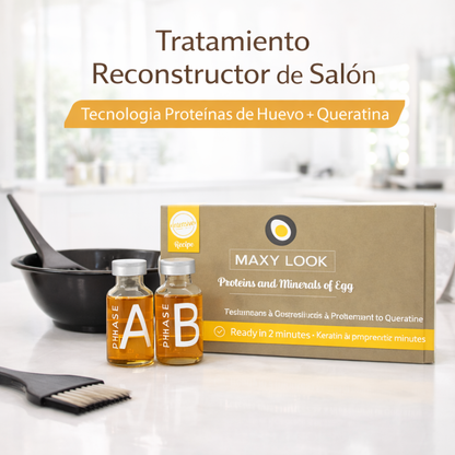 Maxy Look – Loción Reestructurante A+B con Proteínas de Huevo y Queratina para Cabello Dañado 2x20ml