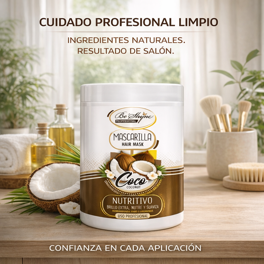 Be´Shyne® - Mascarilla Nutritiva de Coco y Aceite de Argán para Cabello Seco 1L