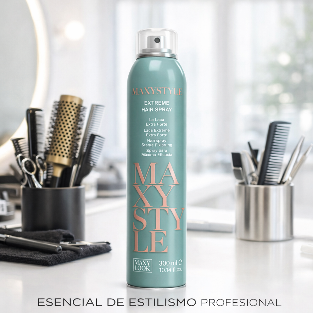 MAXYSTYLE – Spray Capilar Fijación Extrema con Aceite de Aguacate y Macadamia para Peinados Profesionales 300ml