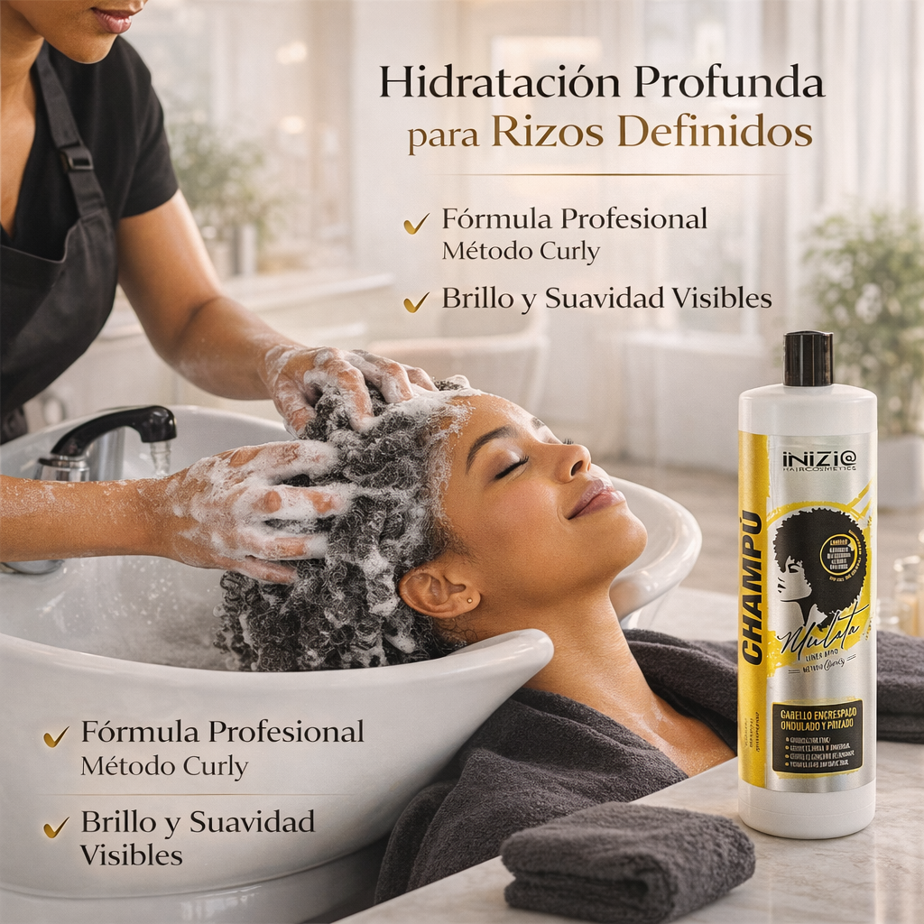 Inizia Hair Cosmetics – Champú Mulata Línea Afro Hidratante y Definidor para Rizos Naturales