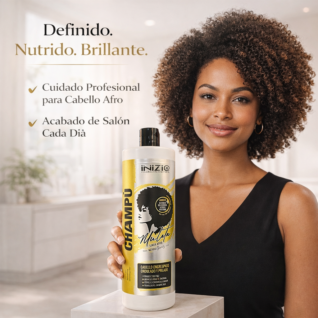Inizia Hair Cosmetics – Champú Mulata Línea Afro Hidratante y Definidor para Rizos Naturales