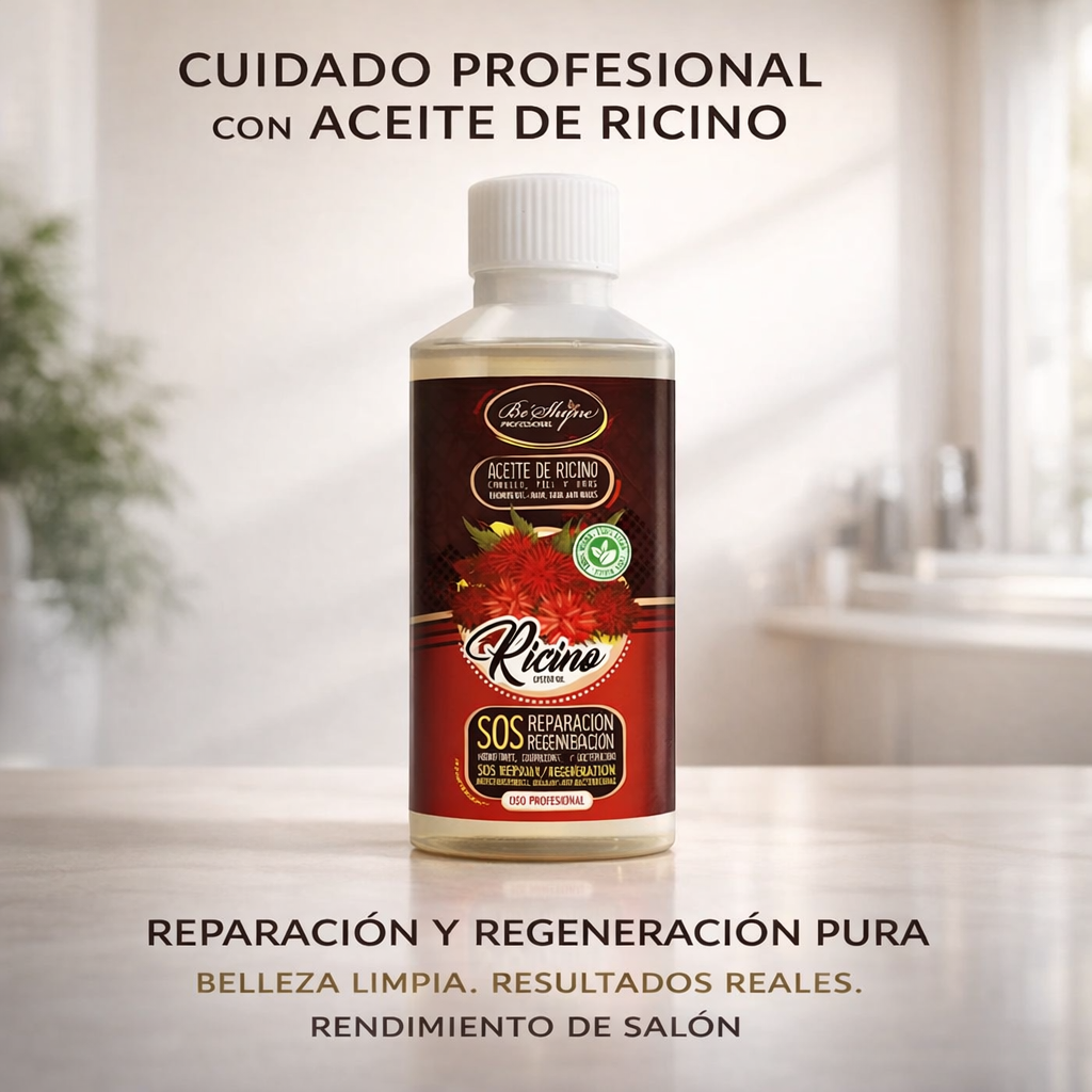 Be´Shyne® – Aceite de Ricino Puro Regenerador para Cabello, Piel, Uñas y Pestañas 250ml
