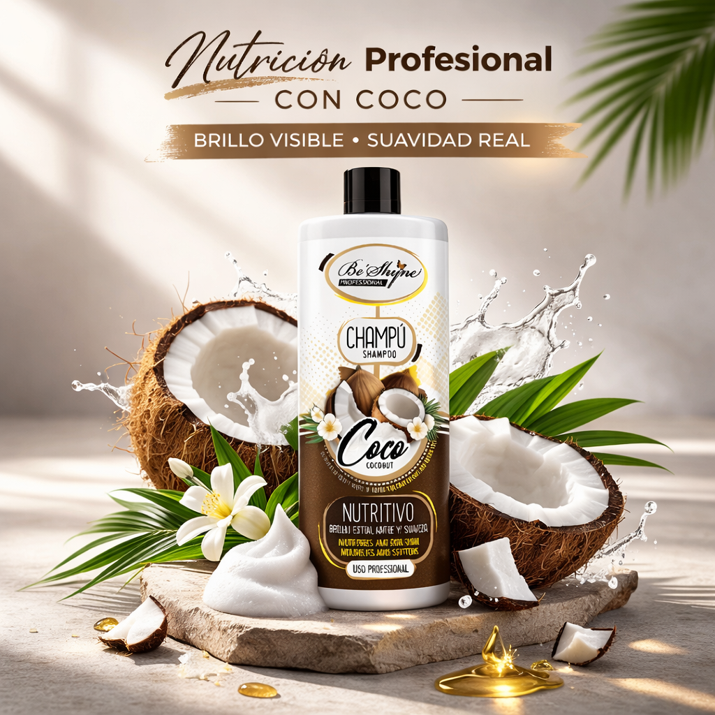 Be´Shyne® – Champú nutritivo de coco y argán para cabello seco y deshidratado