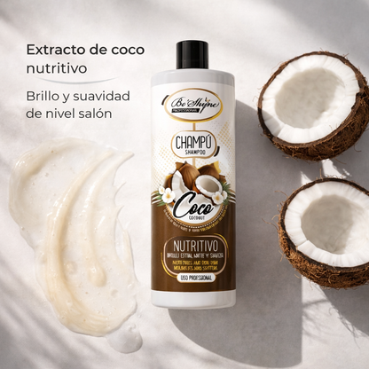 Be´Shyne® – Champú nutritivo de coco y argán para cabello seco y deshidratado