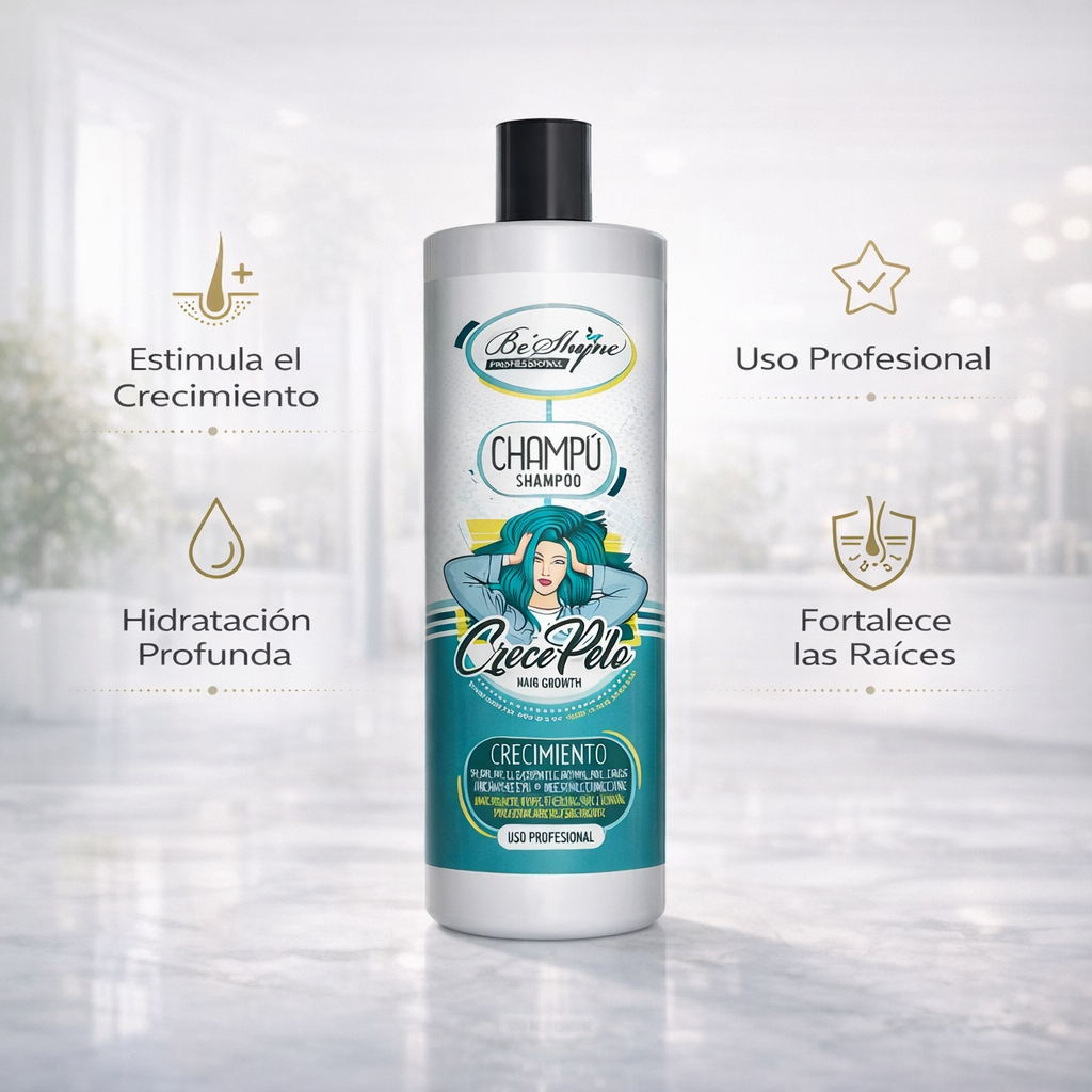 Be Shyne Professional – Champú Crece Pelo con Biotina, Pantenol y Vitaminas para fortalecer (1000ml)