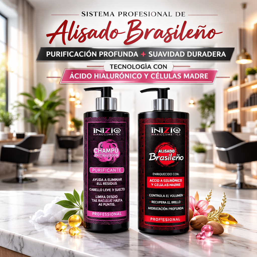 Pack Alisado Brasileño con Ácido Hialurónico y Células Madre + Champú Purificante 300 ml – Inizia Haircosmetics