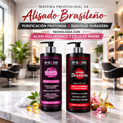 Pack Alisado Brasileño con Ácido Hialurónico y Células Madre + Champú Purificante 300 ml – Inizia Haircosmetics