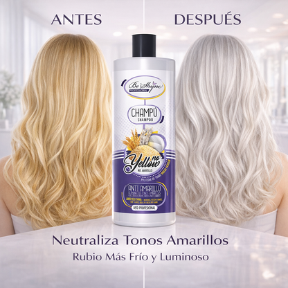 Be’Shyne – Champú Anti Yellow neutralizador para rubios y grises con proteína de trigo 1L