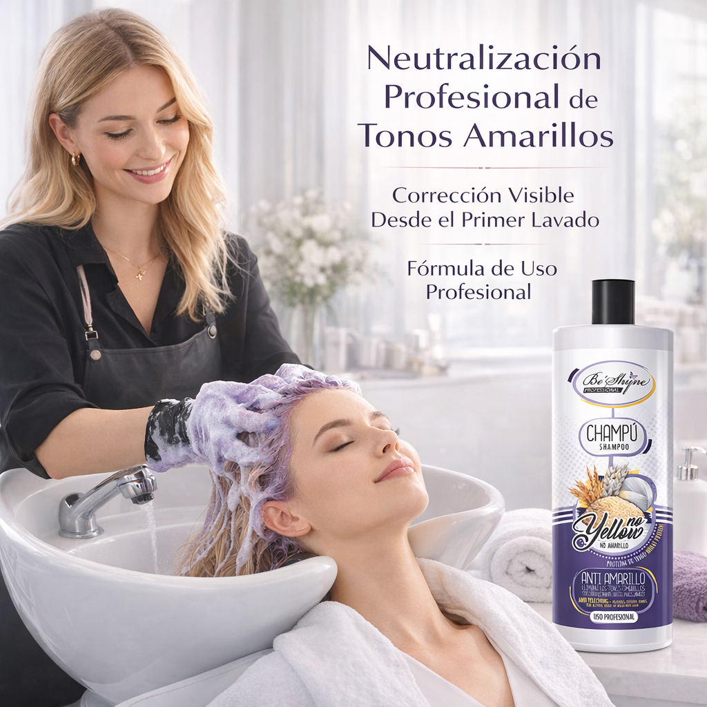Be’Shyne – Champú Anti Yellow neutralizador para rubios y grises con proteína de trigo 1L