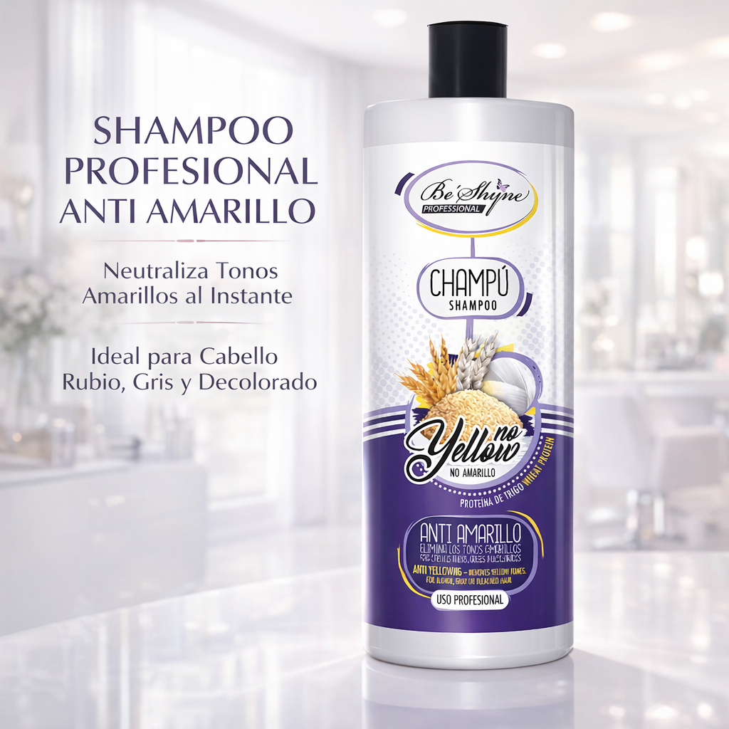 Be’Shyne – Champú Anti Yellow neutralizador para rubios y grises con proteína de trigo 1L