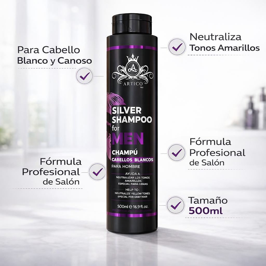 Artico MEN – Champú No Yellow neutralizante de tonos amarillos para cabello rubio, gris o blanco (500 g)