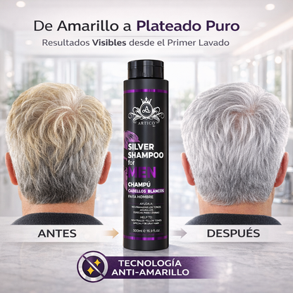 Artico MEN – Champú No Yellow neutralizante de tonos amarillos para cabello rubio, gris o blanco (500 g)