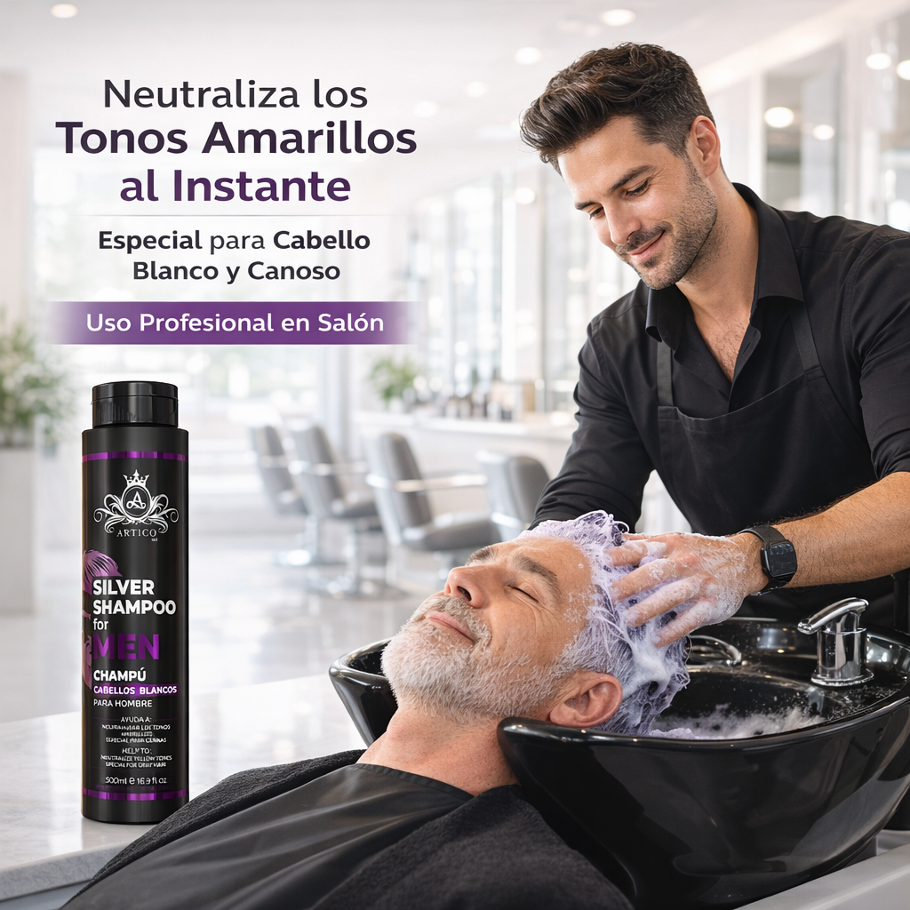 Artico MEN – Champú No Yellow neutralizante de tonos amarillos para cabello rubio, gris o blanco (500 g)