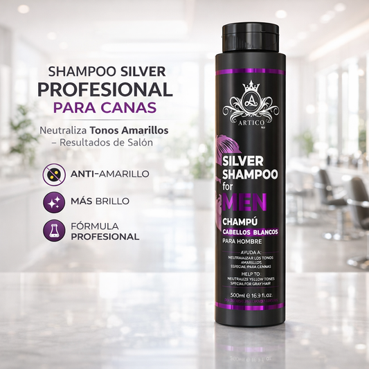 Artico MEN – Champú No Yellow neutralizante de tonos amarillos para cabello rubio, gris o blanco (500 g)