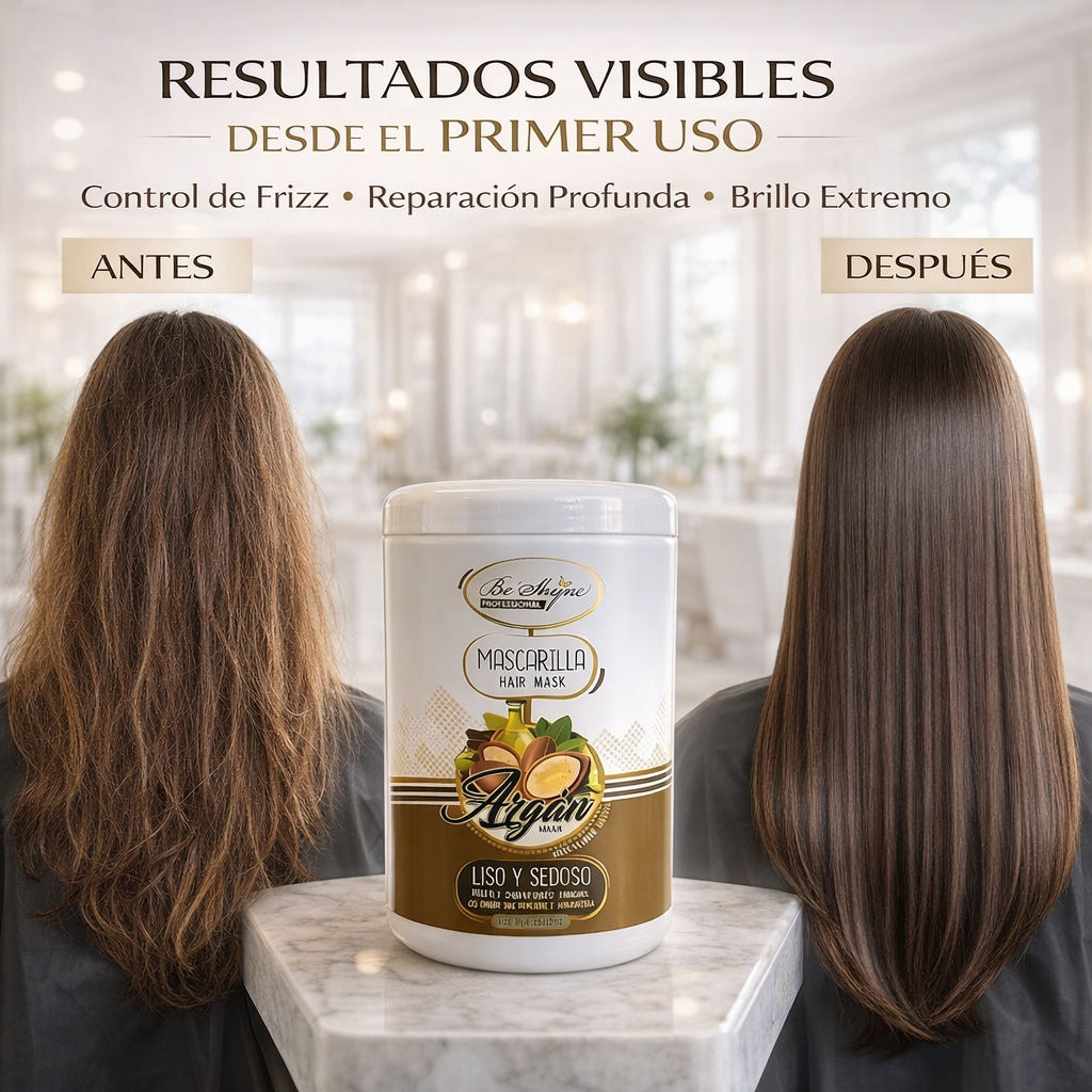 Be´Shyne® - Mascarilla de Argán Nutritiva y Reparadora para Cabello Seco o Dañado 1L