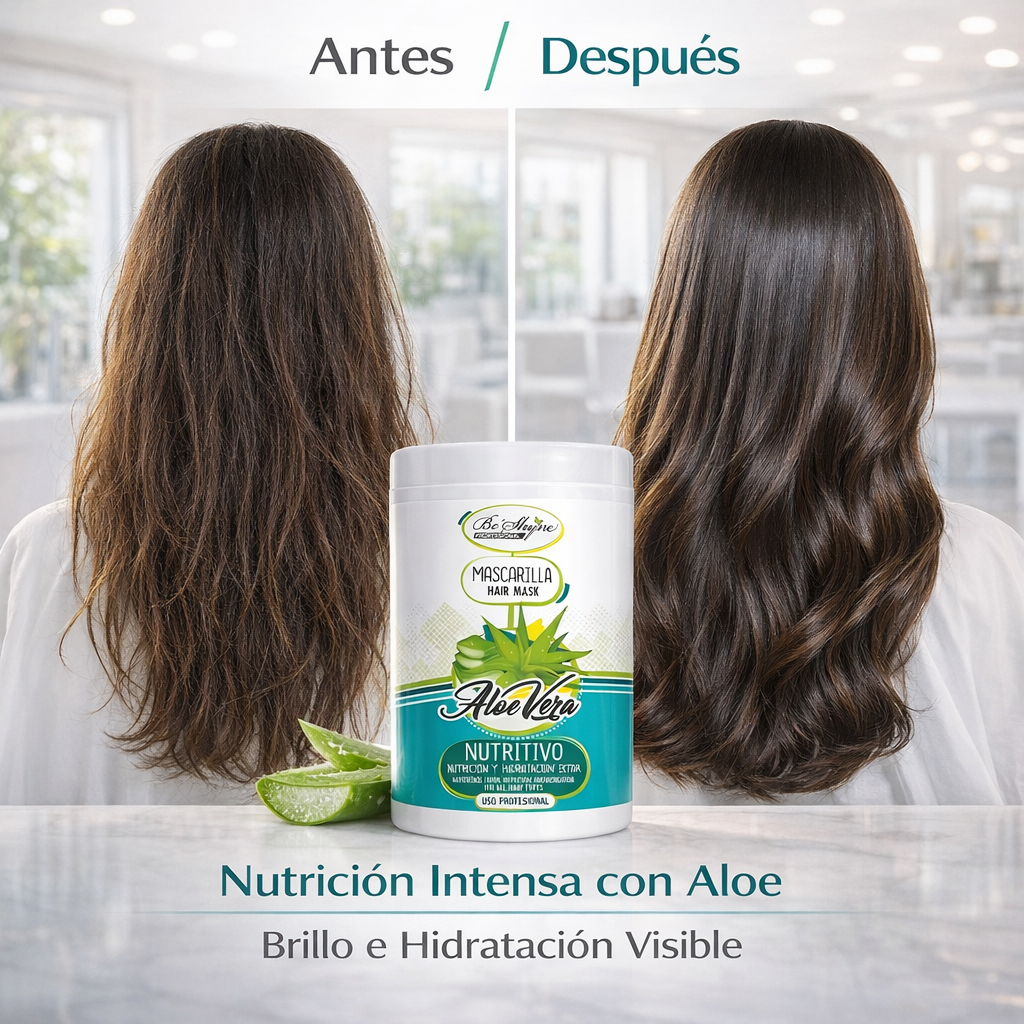 Be’Shyne® - Mascarilla Nutritiva de Aloe Vera para Todo Tipo de Cabello 1LL