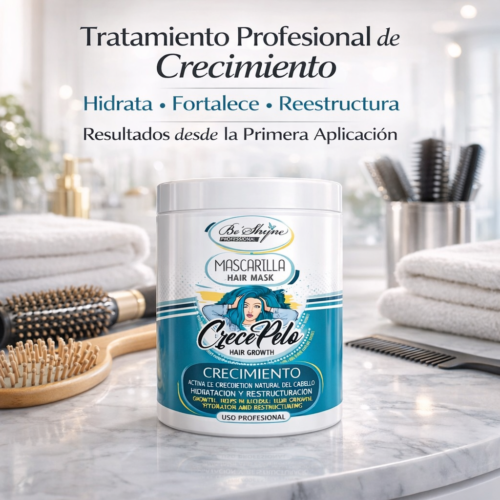 Be’Shyne® - Mascarilla Crece Pelo con Biotina para Crecimiento y Fortalecimiento 1L