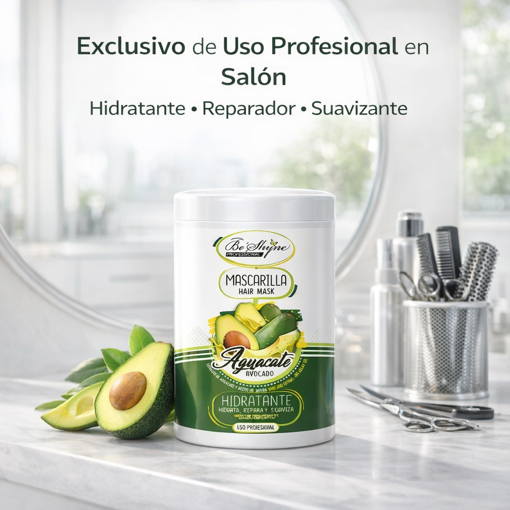 Be’Shyne® - Mascarilla Hidratante de Aguacate y Aceite de Argán para Cabello Seco 1L