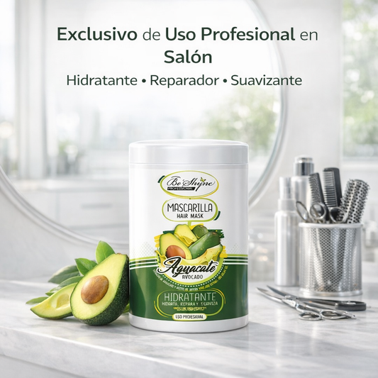 Be’Shyne® - Mascarilla Hidratante de Aguacate y Aceite de Argán para Cabello Seco 1L