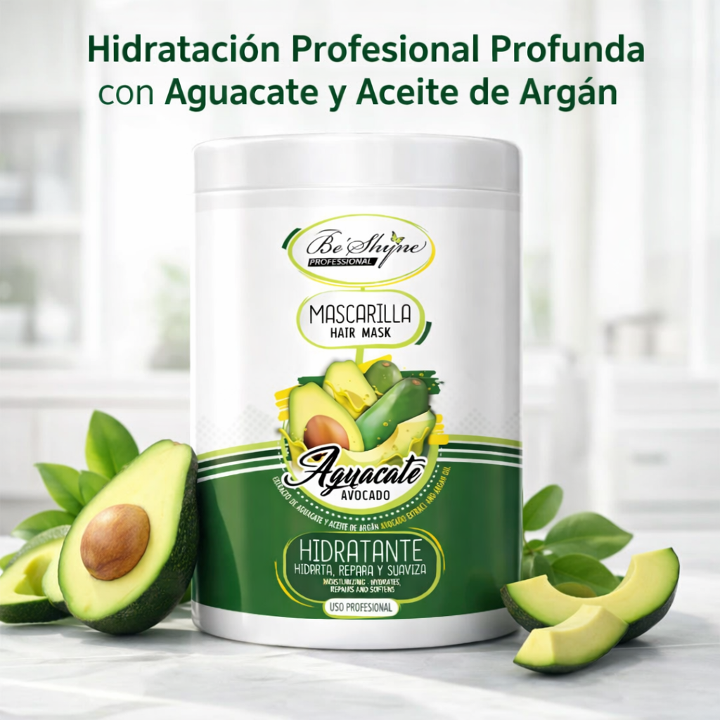 Be’Shyne® - Mascarilla Hidratante de Aguacate y Aceite de Argán para Cabello Seco 1L