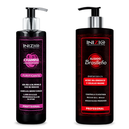 Pack Alisado Brasileño con Ácido Hialurónico y Células Madre + Champú Purificante 300 ml – Inizia Haircosmetics