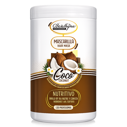 Be´Shyne® - Mascarilla Nutritiva de Coco y Aceite de Argán para Cabello Seco 1L
