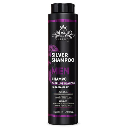 Artico MEN – Champú No Yellow neutralizante de tonos amarillos para cabello rubio, gris o blanco (500 g)